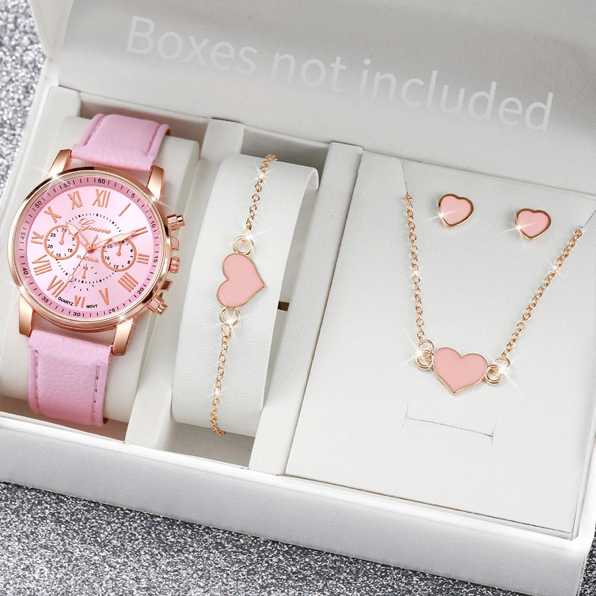 Montre à quartz avec bracelet en cuir pour femme, montres-bracelets analogiques, ensemble de bijoux en biscuits coeur, mode, sans boîte, 5 pièces, 6 pièces
