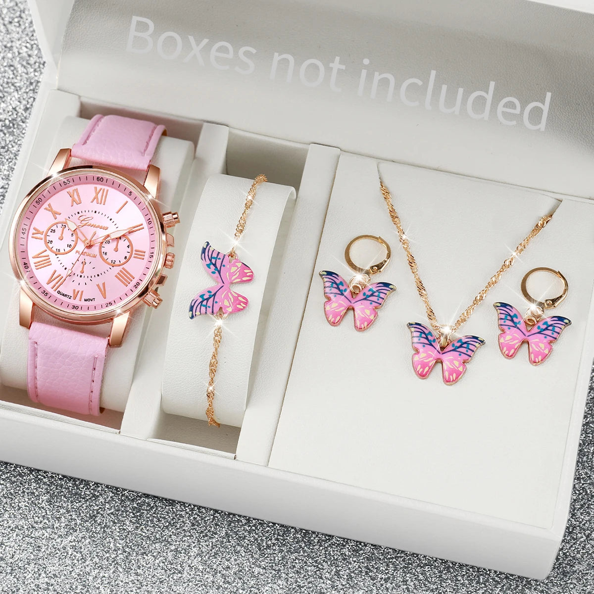 Montre à quartz avec bracelet en cuir pour femme, montres-bracelets analogiques, ensemble de bijoux en biscuits coeur, mode, sans boîte, 5 pièces, 6 pièces