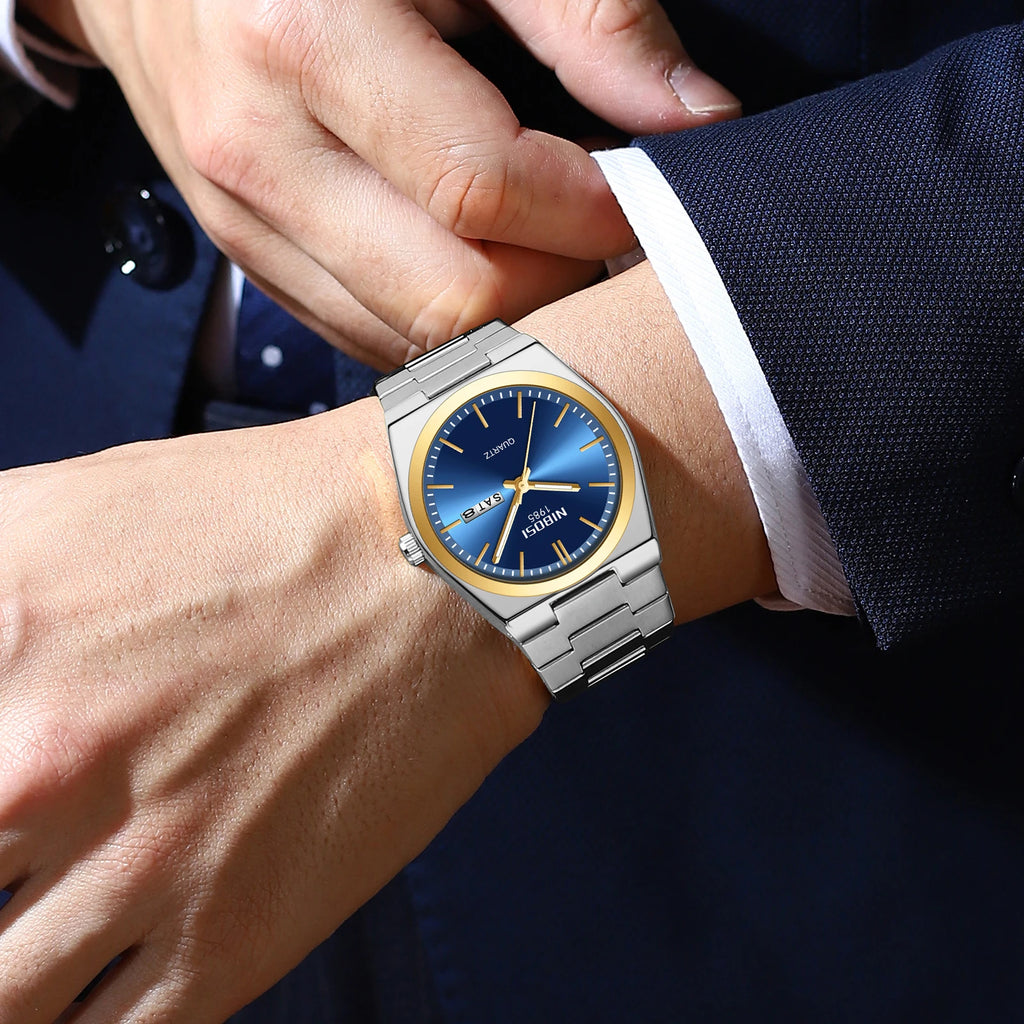 Montre de luxe NIBOSI pour homme, étanche, lumineuse, date, jour, acier inoxydable, montre homme décontractée, quartz, montre homme + boîte