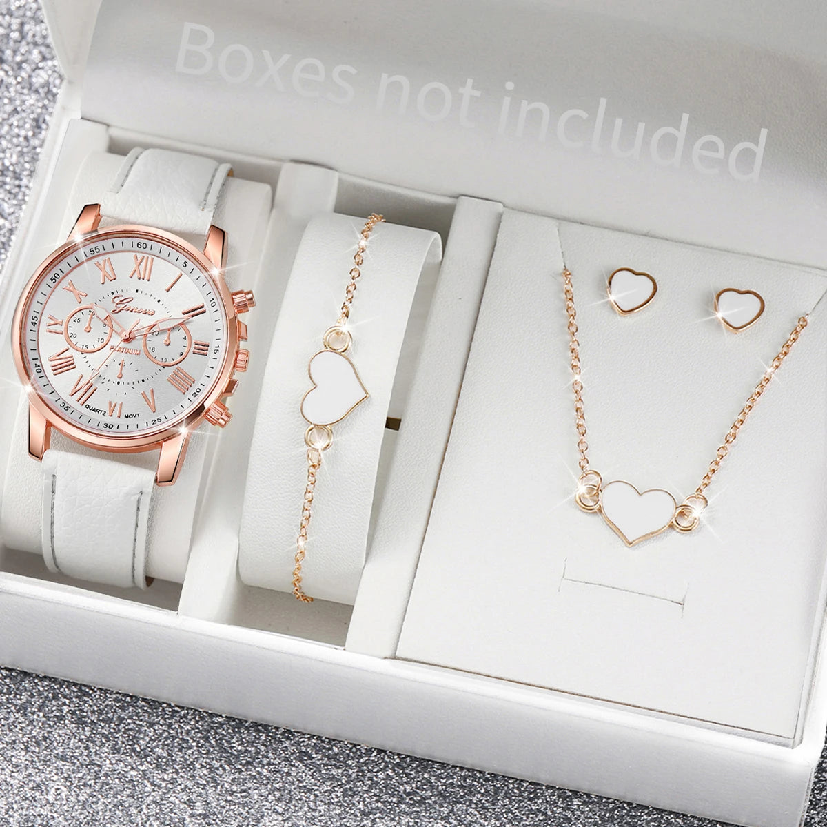 Montre à quartz avec bracelet en cuir pour femme, montres-bracelets analogiques, ensemble de bijoux en biscuits coeur, mode, sans boîte, 5 pièces, 6 pièces