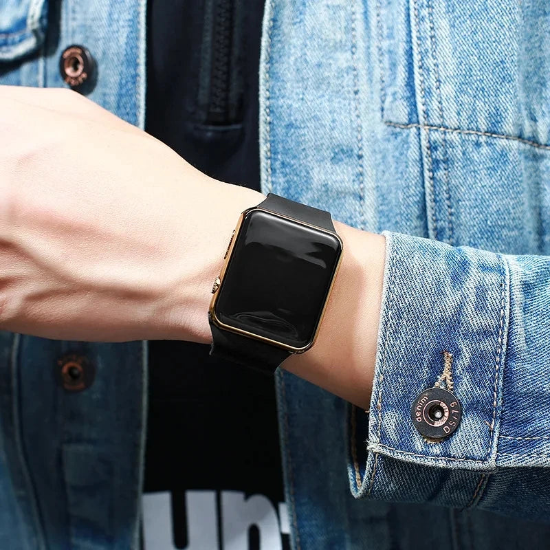 Montre numérique simple pour hommes et femmes, montre électronique LED de sport tendance, bracelet en silicone noir, montre décontractée pour hommes, Reloj Hombre