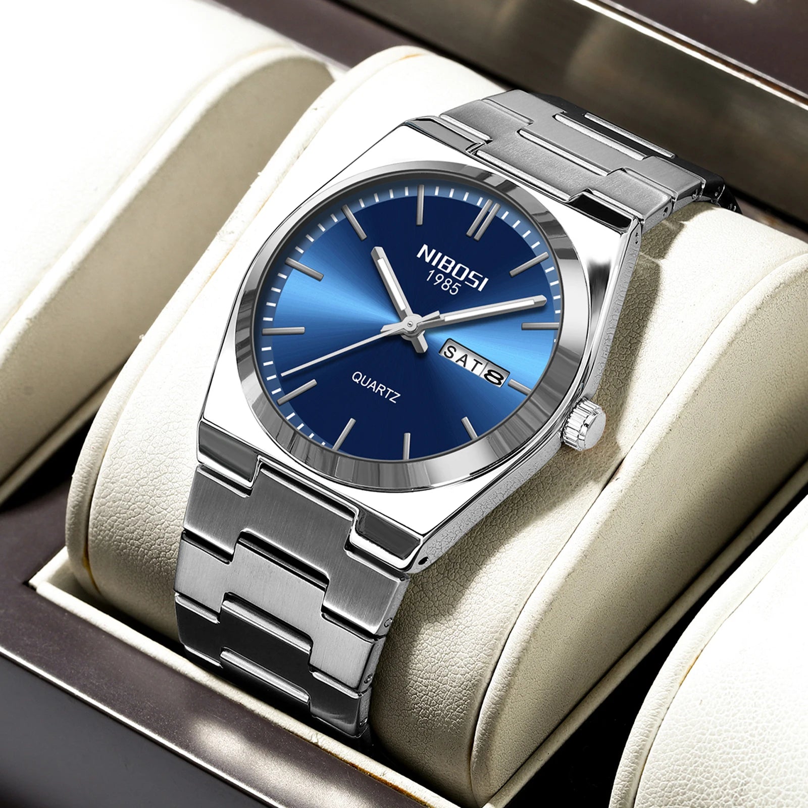 Montre de luxe NIBOSI pour homme, étanche, lumineuse, date, jour, acier inoxydable, montre homme décontractée, quartz, montre homme + boîte