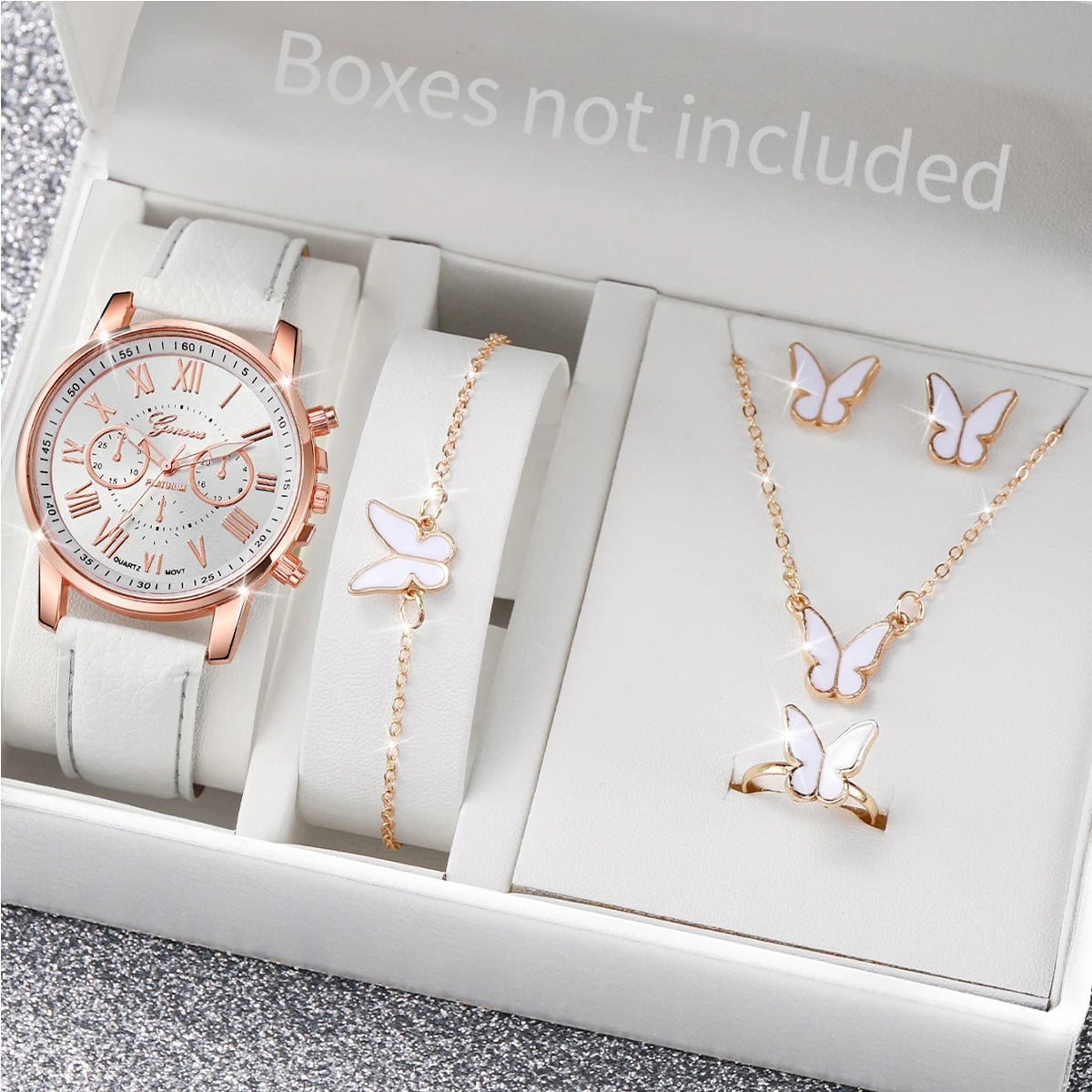 Montre à quartz avec bracelet en cuir pour femme, montres-bracelets analogiques, ensemble de bijoux en biscuits coeur, mode, sans boîte, 5 pièces, 6 pièces