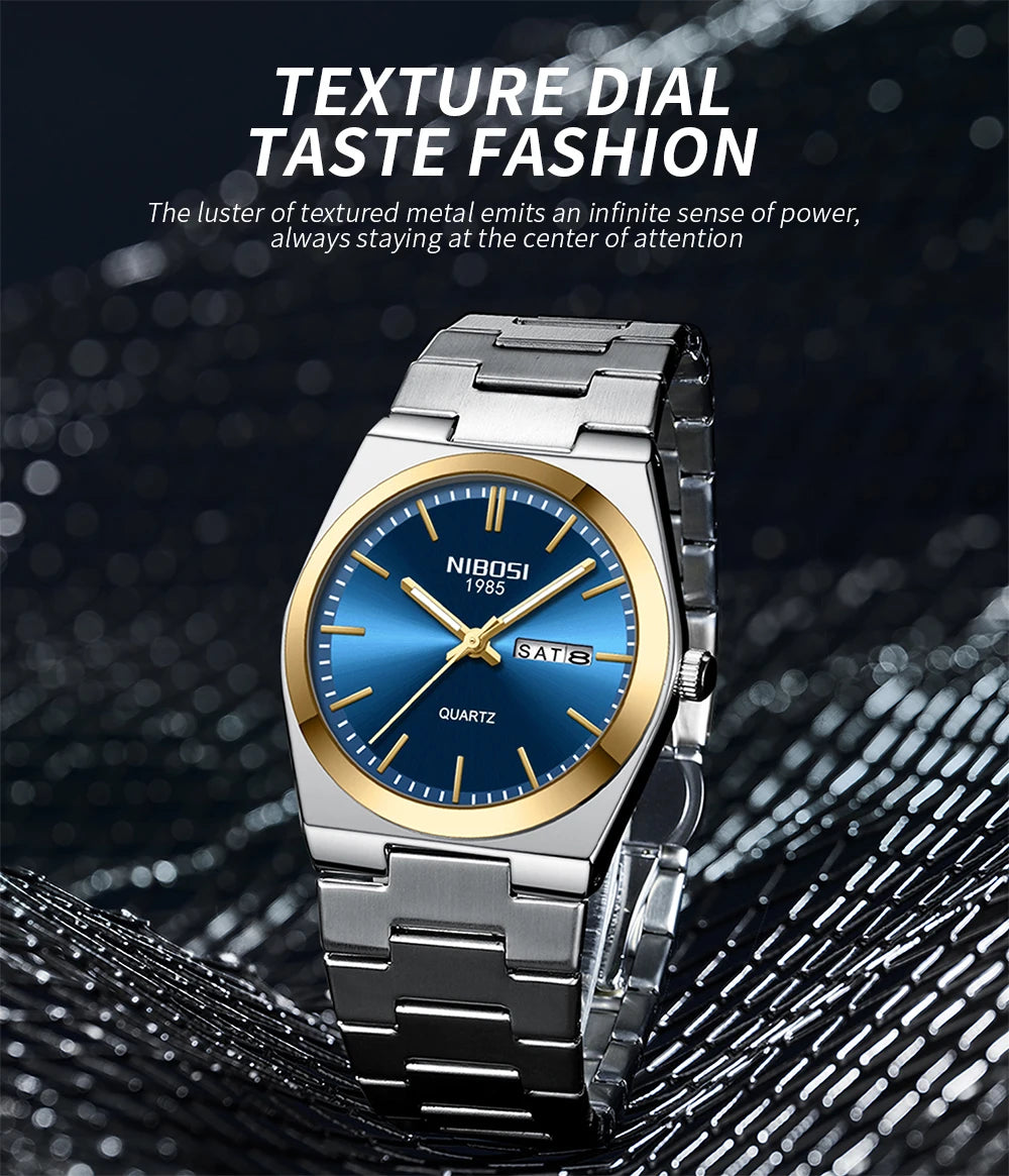Montre de luxe NIBOSI pour homme, étanche, lumineuse, date, jour, acier inoxydable, montre homme décontractée, quartz, montre homme + boîte