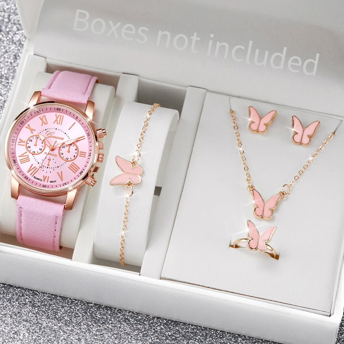 Montre à quartz avec bracelet en cuir pour femme, montres-bracelets analogiques, ensemble de bijoux en biscuits coeur, mode, sans boîte, 5 pièces, 6 pièces