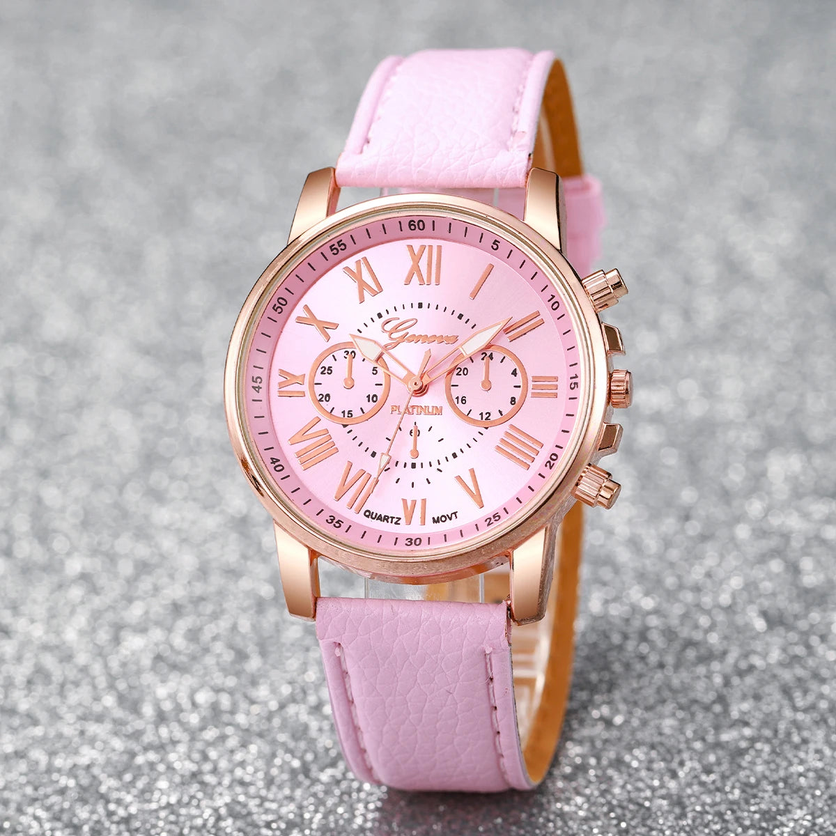 Montre à quartz avec bracelet en cuir pour femme, montres-bracelets analogiques, ensemble de bijoux en biscuits coeur, mode, sans boîte, 5 pièces, 6 pièces