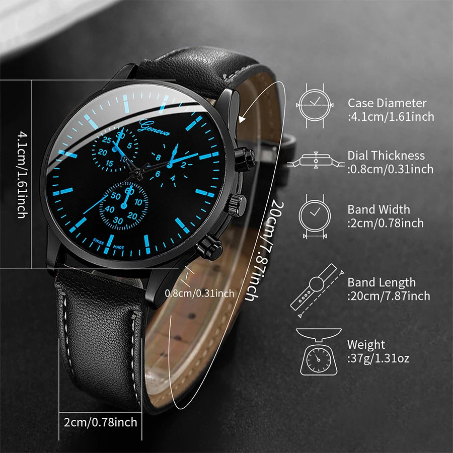 3 pièces/ensemble hommes montres d'affaires bracelet en cuir décontracté analogique montre à Quartz pour hommes collier Bracelet ensemble