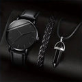 3 pièces/ensemble hommes montres d'affaires bracelet en cuir décontracté analogique montre à Quartz pour hommes collier Bracelet ensemble