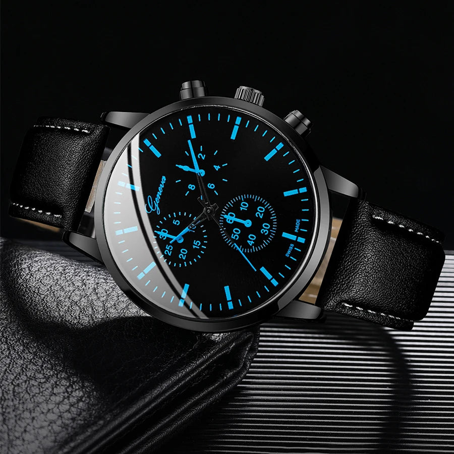 3 pièces/ensemble hommes montres d'affaires bracelet en cuir décontracté analogique montre à Quartz pour hommes collier Bracelet ensemble